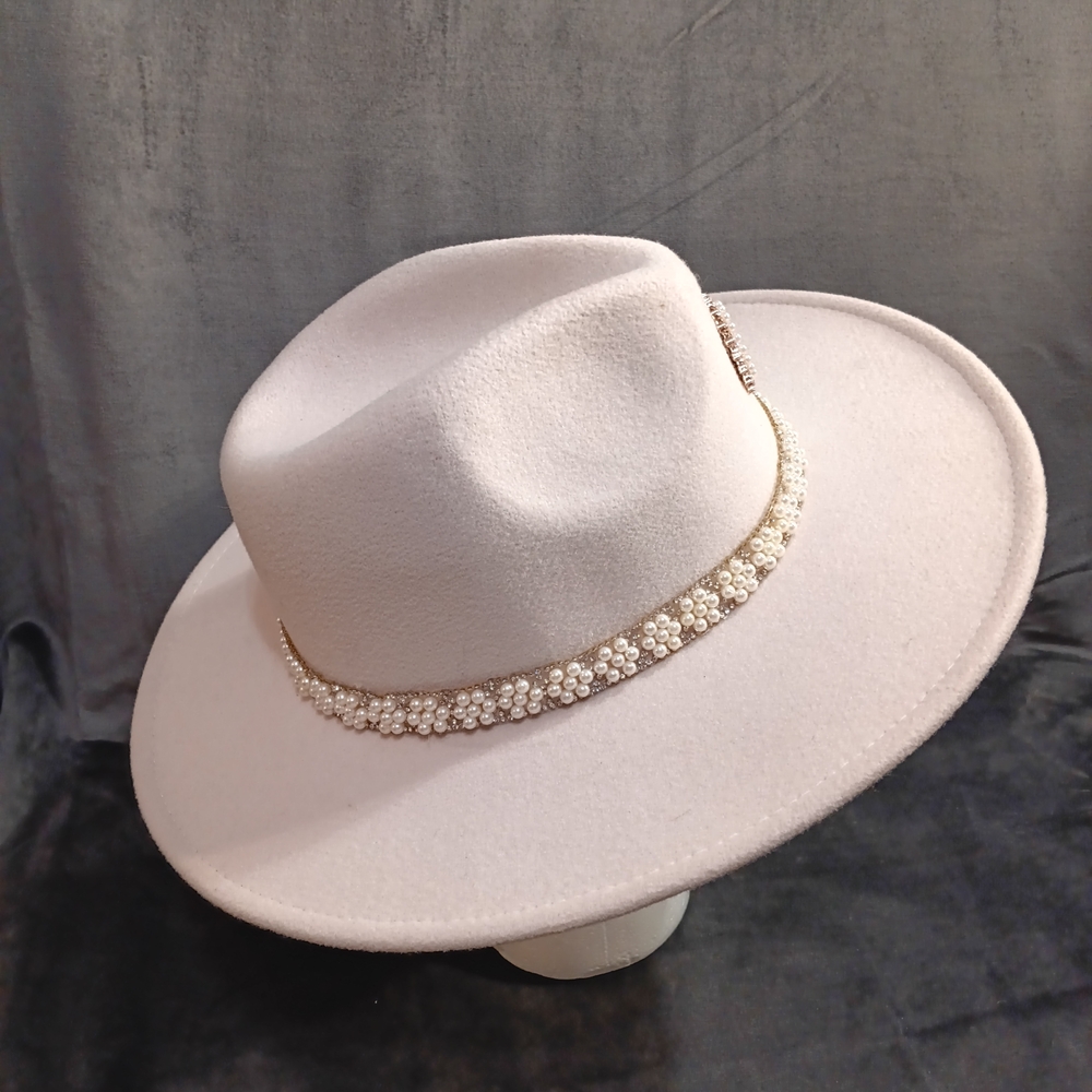 Pearl And Rinestone Fedora Cream  One Of A Kind - Picture 5 of 10